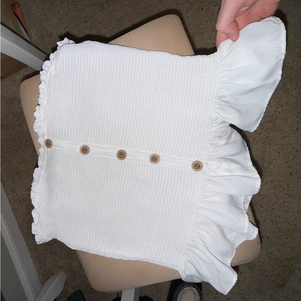 Juniors White Ruffled Button Tube Top